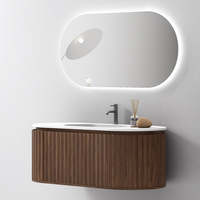 Meuble-lavabo de salle de bain avec miroir mural LED moderne et luxueux en panneau rocheux résistant à l'eau, meuble-lavabo de salle de bain pour hôtel, meuble-lavabo