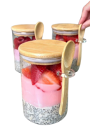 Bocaux en verre avec couvercles et cuillère en bambou 3 petits récipients à sucre en verre avec couvercles en bois et cuillères à café et à thé pour thé en vrac