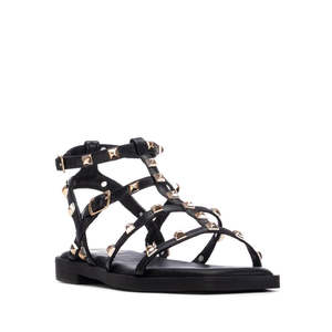 Xti Women's <b>Flat</b> Sandal Black 37 With Studs And Buckles - Product Image 2