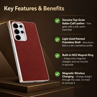 Étui de téléphone en cuir de veau italien véritable avec chargement magnétique sans fil pour la série Samsung Galaxy S25