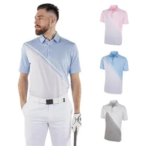 เสื้อโปโลผ้าสแปนเด็กซ์3ตัวสำหรับผู้ชายเสื้อถักเข้ารูปสีฟ้าผ้าคอตตอน97แบบกำหนดโลโก้ได้เอง