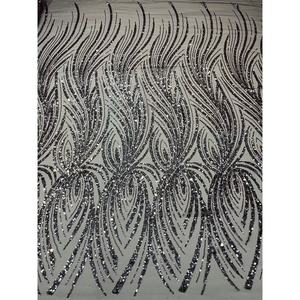 Tela de encaje africano 2022, precio al por mayor de alta calidad, tela de cuentas de encaje negro, tul pesado - Product Image 5