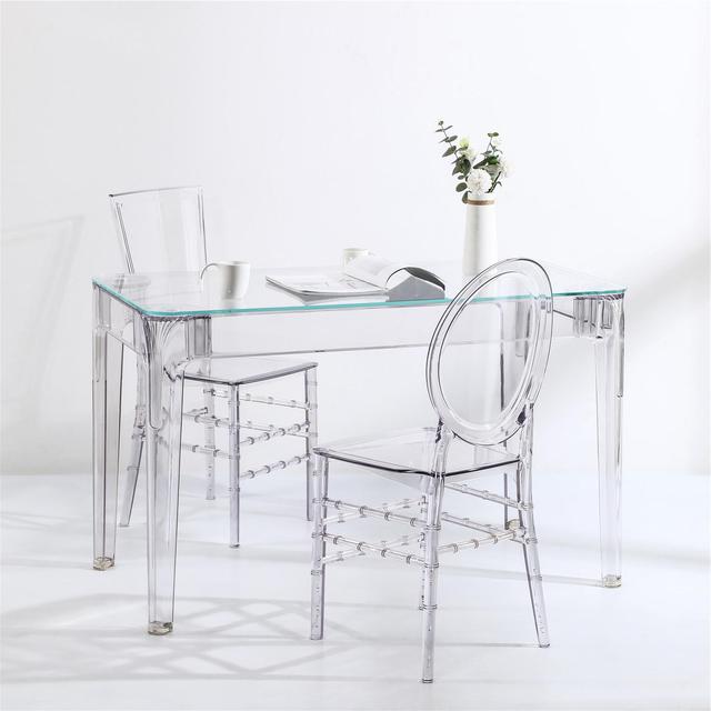 Wholesale Factory Manufacturer Nordic Modern Rectangular Acrylic Tempered Glass Transparent Restaurant Dining Table