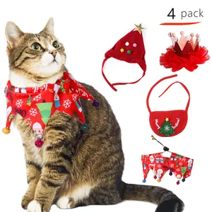 Nieuwe Producten Meest Populaire Schattige Kerst Katten En Honden Hoofddeksels Kerstboom Grappige Winter Pet Muts Met Slabbetje