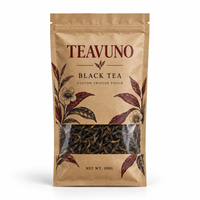 Sachets d'emballage de thé à trois soudures latérales avec fenêtre transparente pour 100g de thé noir en vrac, sacs personnalisés style kraft