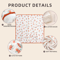 Ademende 6-laags bamboe katoenen babydekbed met digitale fruitprint, mousseline-wikkeldeken voor pasgeborenen, 43x43 inch, peuterbeddengoed
