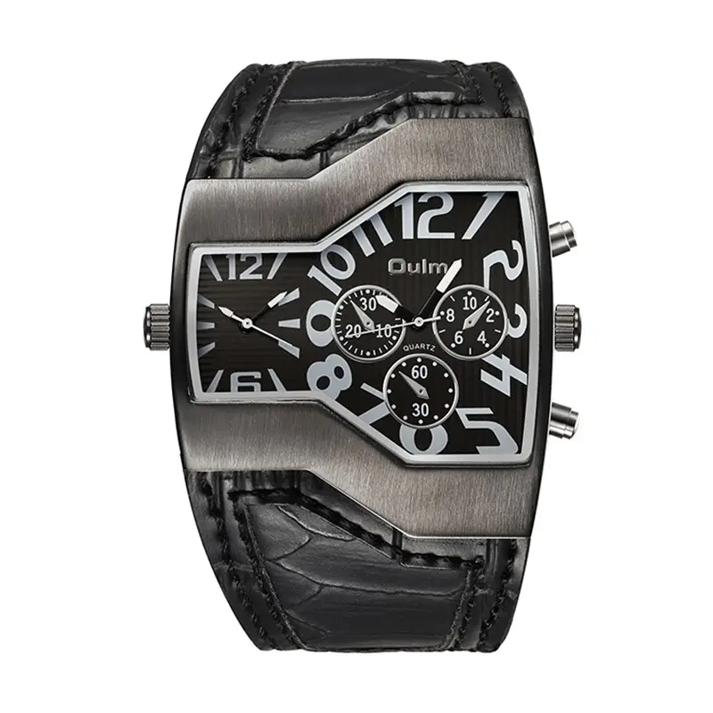 2018 Hot original brand oulm 1220 Dual Time fashion clock japan quartz movement 6 color men business leather watch