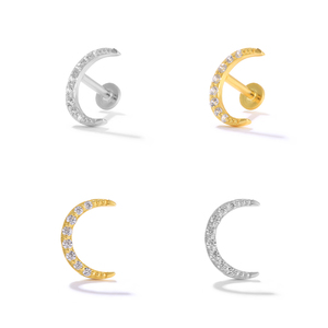 Pendientes ROXI de Media Luna con Diamantes, Plata de Ley S925, 16G, para Perforación de Cartílago - Product Image 1