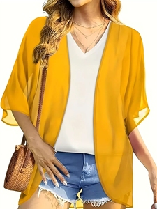 S-3XL Women Floral 3D Print Half Sleeve Shawl Chiffon Kimono <strong>Beach</strong> Cardigan Bikini Cover up Wrap Beachwear Anti-UV <strong>Coat</strong> Top - Product Image 6