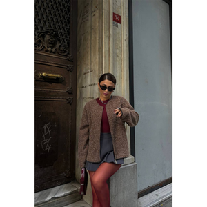 Blusa de Cachemira con Cierre para Mujer, Color Marrón, Manga Larga, Tejida, Estilo Casual para el Día a Día - Product Image 2