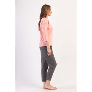 KADIN P.SUPREM XXL O YAKA DUSUK OMUZLU 3/4KOL PILELI CEPLI 7/8 BOY PIJAMA TAKIM - สีชมพูอ่อน - สีชมพูอ่อน - Product Image 2