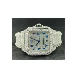 Latest Fashionable Design Unisex VVS Moissanite 30 Carat Diamond Studded Watch Stainless Steel Unisex Hip Hop Watch Supplier