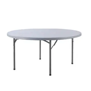 طاولة بلاستيكية بأرجل قابلة للطي/طاولة على شكل دائري بطول مترين للولائم/طاولة مستديرة بمقاس كبير 200 × 74 سنتيمتر للاستخدام في الحفلات والنزهات