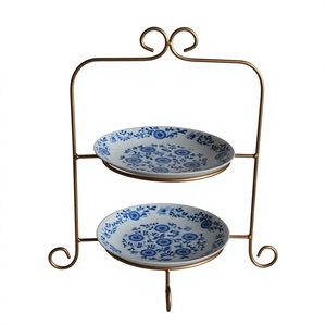 Nouveau design : support de rangement double niveau en métal doré pour la présentation de vaisselle dans le salon - Product Image 1