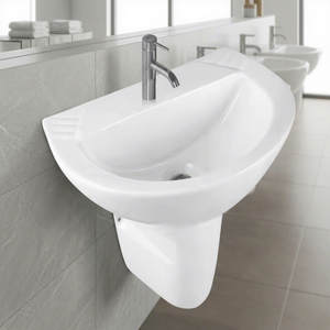 Ceramic Half Pedestal Sink Eco Friendly Water Resistant Round Basin Hand Washing For Mall Export Quality - Product Image 6