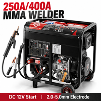 Générateur de soudage diesel portable certifié CE, type silencieux, 9 kW, 10 kW, 250 A, 400 A, 2,0-5,0 mm, refroidi par air, 12 V