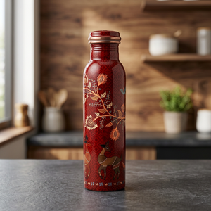 Botella de Agua Metálica de Estilo Chino Tradicional, Roja con Diseño de Ciervo, Portátil para Viajes - Product Image 1