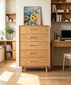 Modern Solid Wood 5-Drawer <b>Chest</b> Cabinet with Flat Panel Design for Entry <b>Storage</b> - Product Image 3