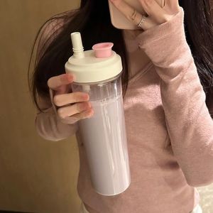 Korean Style High Borosilicate Glass Straw Cup Large Capacity Portable Water <b>Bottle</b> For Travel Adults - Product Image 1