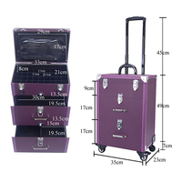 Boîte à maquillage professionnelle 4 en 1 en cuir PU, chariot de rangement pour outils de manucure, organiseur de cosmétiques, valise de maquillage avec roulettes