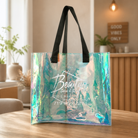 Sac à main en PVC laser irisé, logo personnalisé, sac fourre-tout transparent imperméable, pochette de shopping réutilisable pour la promotion de produits