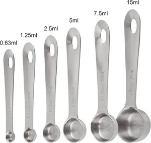 New 18/8 Stainless Steel Set of 6 Piece <b>Measuring</b> <b>Spoons</b> for Dry & Liquid - Product Image 2