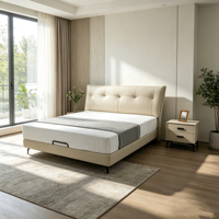 Lit plateforme King Size en bois de pin, nouveau design moderne, revêtement en cuir véritable, cadre en métal, écologique et durable