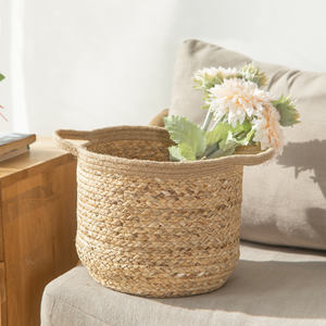 New Jute Woven Storage Basket with Handles Wicker Floor Basket Boho Decorative Basket for Blanket Toy Shoe Firewood Farmhouse