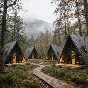 Maison de vacances préfabriquée à toit triangulaire en A, <span class=keywords><strong>villa</strong></span>, maisons préfabriquées pour solution de projet et usage commercial - Product Image 1