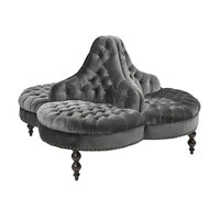 Canapé d'angle vintage de luxe unique en velours rouge, capitonné avec franges, pour hall d'hôtel, espace d'attente, canapé pivotant en bois pour la détente
