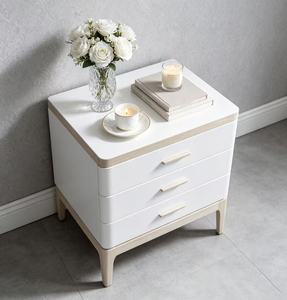 Modern Two-tone Solid Wood Nightstand,3 Drawer Wood Pull Curved Leg Bedside Cabinet for Minimalist Bedroom <b>Night</b> <b>Stand</b> - Product Image 6