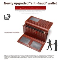 Dompet Keamanan Anti-RFID Kulit Asli Tempat Kartu Kredit Kapasitas Besar Dompet Vintage dengan Resleting untuk Wanita