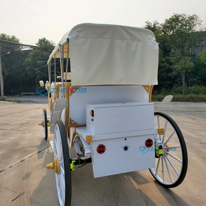 Carruaje Eléctrico Turístico Blanco Dorado para 6 Pasajeros, Estilo Retro Clásico sin Caballos, con Toldo y Detalles Ornamentados - Product Image 4