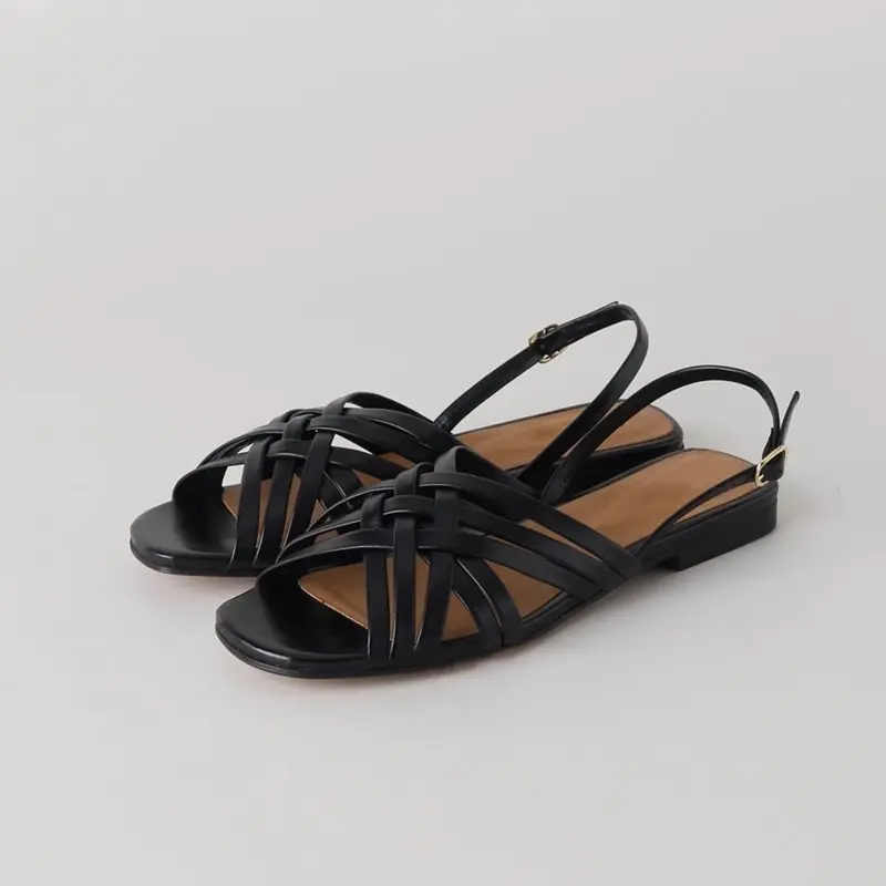 Sandalias planas gladiadas, zapatos planos con punta abierta para mujeres y niñas, sandalias de cuero genuino, sandalias informales de cuero de tacón plano para mujeres