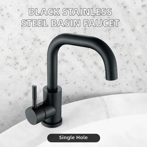 Grifo de Lavabo Moderno de Acero Inoxidable Negro Montado en Cubierta, Grifo de Lavabo de Baño de una Sola Manija, Mezclador de Agua Fría y Caliente - Product Image 3