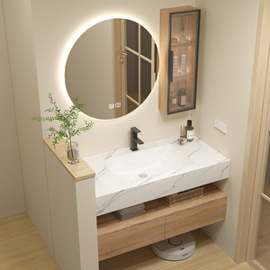 Solution de rangement pour salle de bain Design compact Comptoir résistant aux rayures Système d'installation rapide Coiffeuse pour salle de bain - Product Image 1