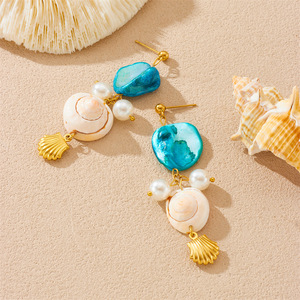 Conch Shell Pearl Jewelry <b>Set</b> Women's Beach Vacation Zinc Alloy Necklace Earrings <b>Bracelet</b> Marine Life Star Pattern Summer Style - Product Image 3