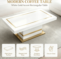Table basse rectangulaire en miroir blanc et or, finition miroir, table centrale pour salon moderne, villa, hôtel, mobilier