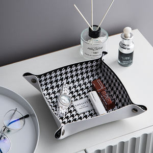 モダンスタイルベッドルームキッチンナプキンラックレザー収納ボックス千鳥格子ティッシュボックス - Product Image 1