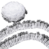 Ruban plissé contrastant noir et blanc de 3,5 cm avec bordure en dentelle pour la couture DIY, accessoires vestimentaires, décoration intérieure et bordure de rideaux