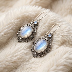 Ear enlace oem odm 925 Sterling Silver Vintage Filigree Rainbow Moonstone Dangle <b>Hook</b> <b>Earrings</b> Antique Gemstone Drop <b>Earrings</b> - Product Image 3