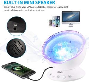 Projecteur d'effets lumineux vagues d'eau colorées, lampe projecteur d'ondes océaniques, veilleuse LED rechargeable USB, lumière musicale pour le sommeil - Product Image 6