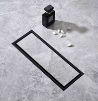 Insert de carreau de sol carré invisible égouttoir de douche linéaire Rectangle noir mat siphon de sol en acier inoxydable