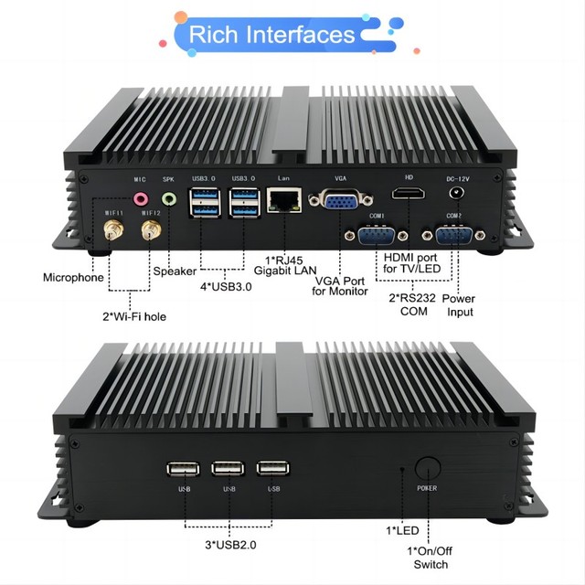 Fanless Industrial Mini PC Core I5 8259U I7 8565U 8550U 2xCOM HD VGA Dual Displays Office Business Mini Computer Desktop 8G 256G