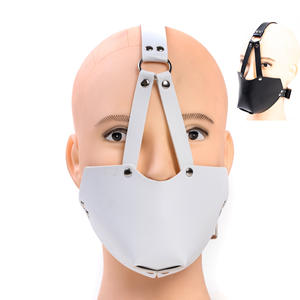Masque de tête en cuir PU rembourré, masque de film, cosplay, bandeau, fête d'Halloween, masque de mascarade, masque de bouche, harnais de tête BDSM, masque de bondage, bâillon - Product Image 1