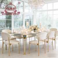 Table en acier inoxydable or avec 6 chaises miroir verre banquet événement fête salle à manger meubles pour la célébration de mariage