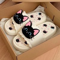 Sandales tendance à motif chat noir mignon pour femme, bout rond, en PVC souple antidérapant, idéales pour l'extérieur et l'intérieur en été