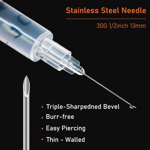 Seringues à insuline ultra-fines 31G 0,5 ml 1 ml, jetables et stériles, injection sans douleur, 100 pièces/boîte - Product Image 3