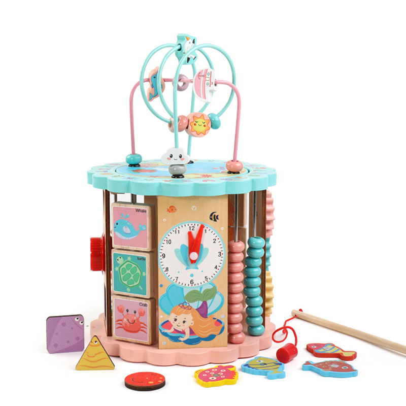 Wooden Activity Cube With Bead Maze