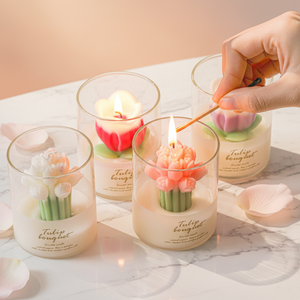 Velas Aromáticas Hechas a Mano con Forma de Ramo de Tulipanes, Cera de Soja, para el Día del Padre, Bodas, Decoración del Hogar, Vela en Vaso de Vidrio para el Día - Product Image 5